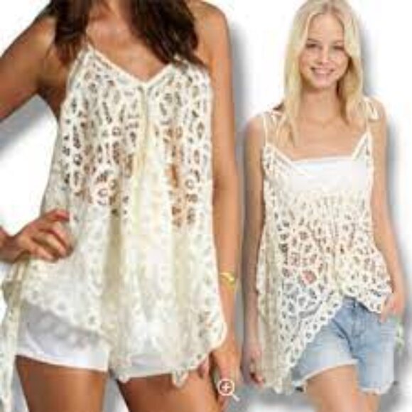 Free People Boho Ivory Battenberg Lace Convertible Halter Top Women Size XS/S - Picture 12 of 13